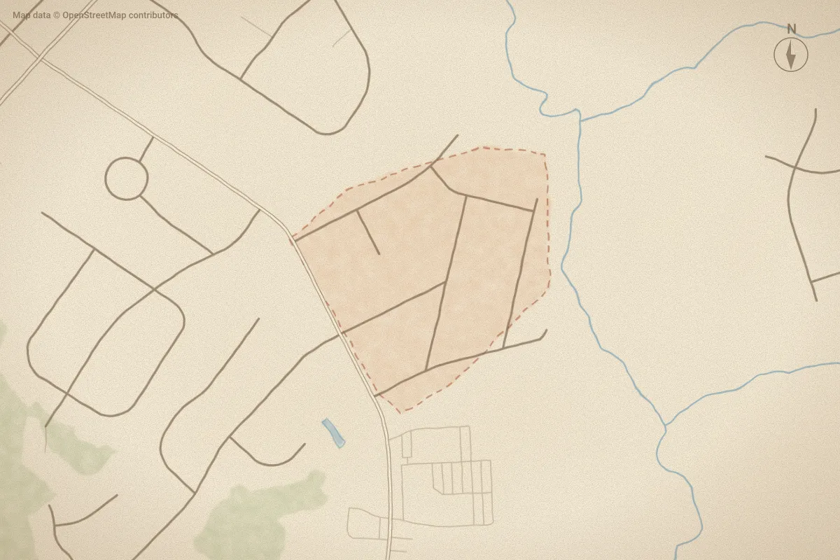 Watercolor map of Elizabeth Heights in Wilson, NC, showing its streets, water and surroundings