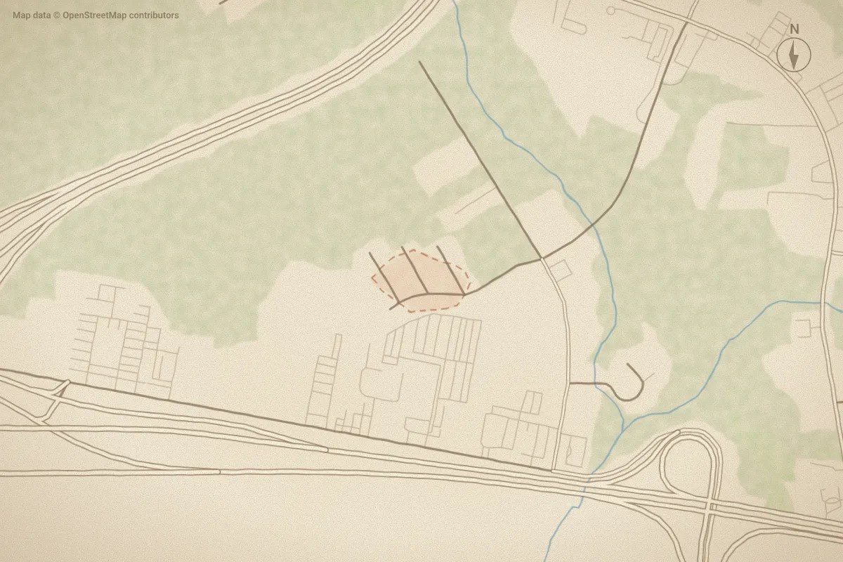 Watercolor map of Ellis Park in Jacksonville, NC, showing its streets, water and surroundings