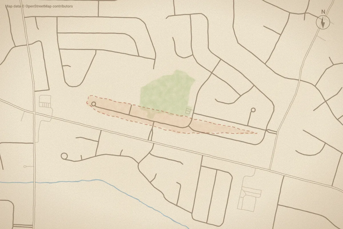 Watercolor map of Emerald Park in Winterville, NC, showing its streets, water and surroundings