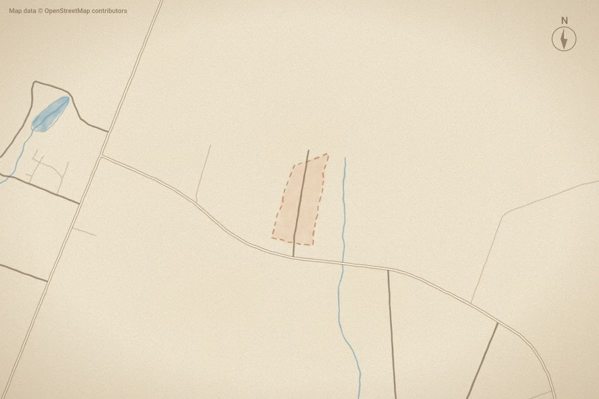 Watercolor map of Fieldcrest in Jacksonville, NC, showing its streets, water and surroundings