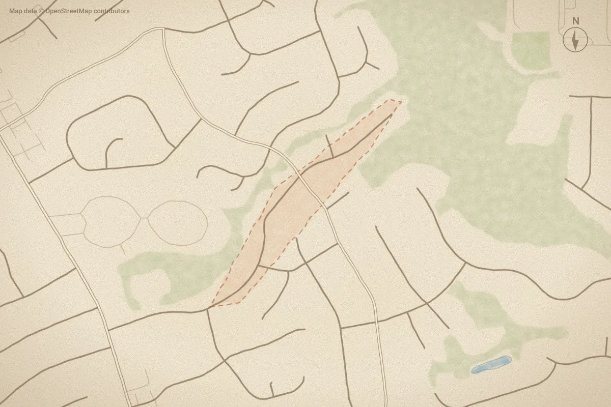 Watercolor map of Fieldstream in Wilson, NC, showing its streets, water and surroundings