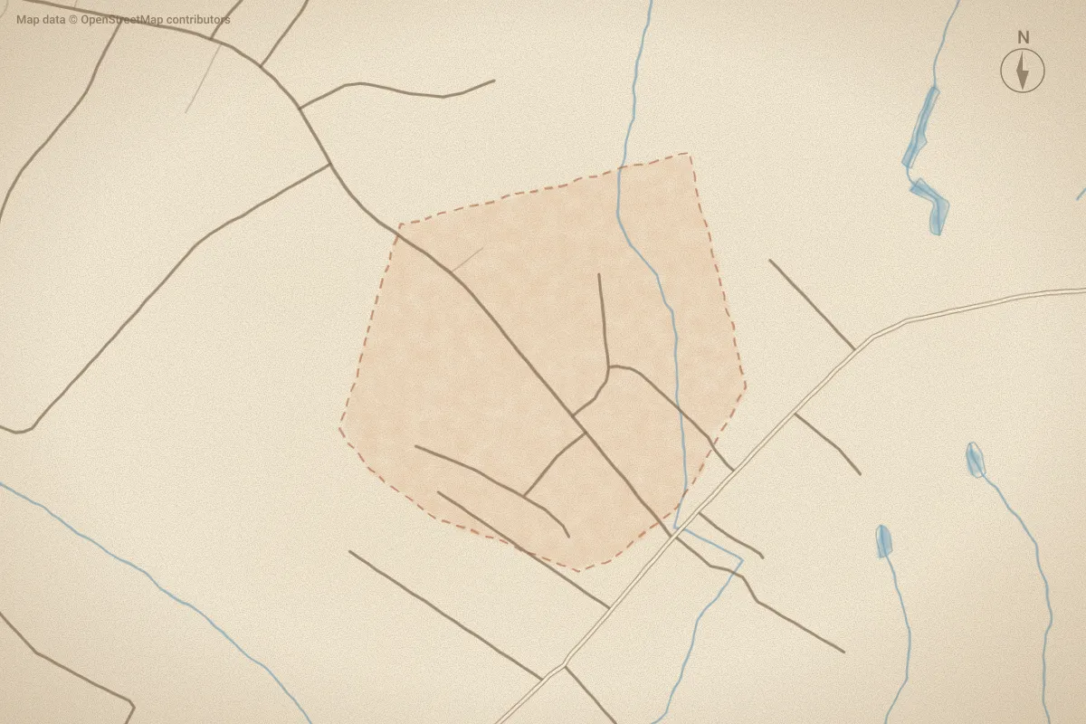 Watercolor map of Gate Stone in Jacksonville, NC, showing its streets, water and surroundings