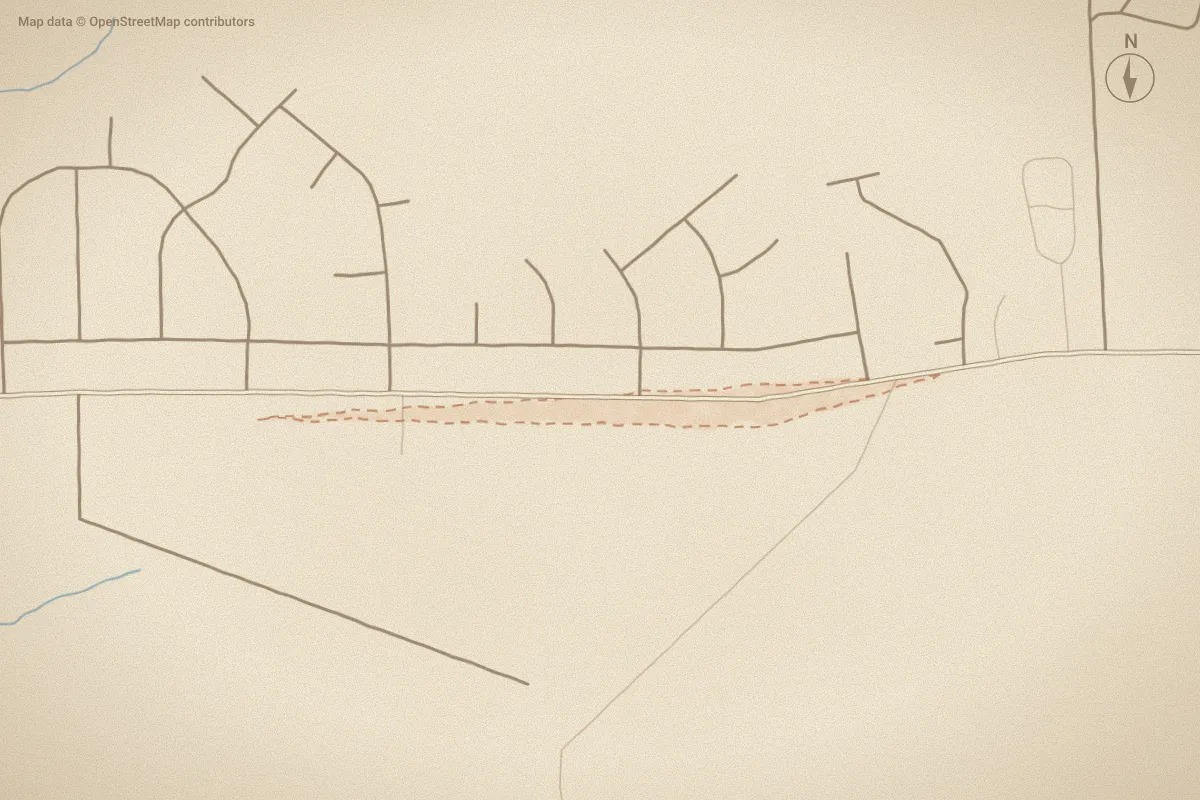 Watercolor map of Glenwood in Sneads Ferry, NC, showing its streets, water and surroundings