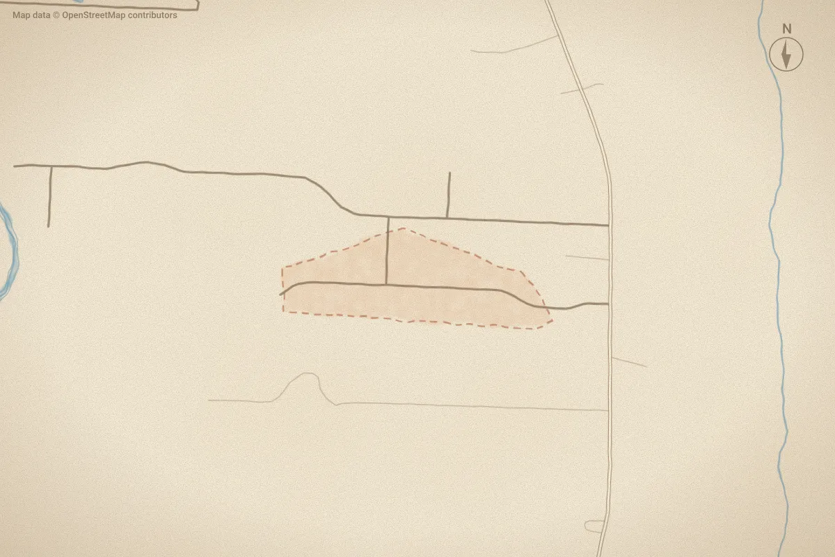 Watercolor map of Godfrey Farm in Kenly, NC, showing its streets, water and surroundings