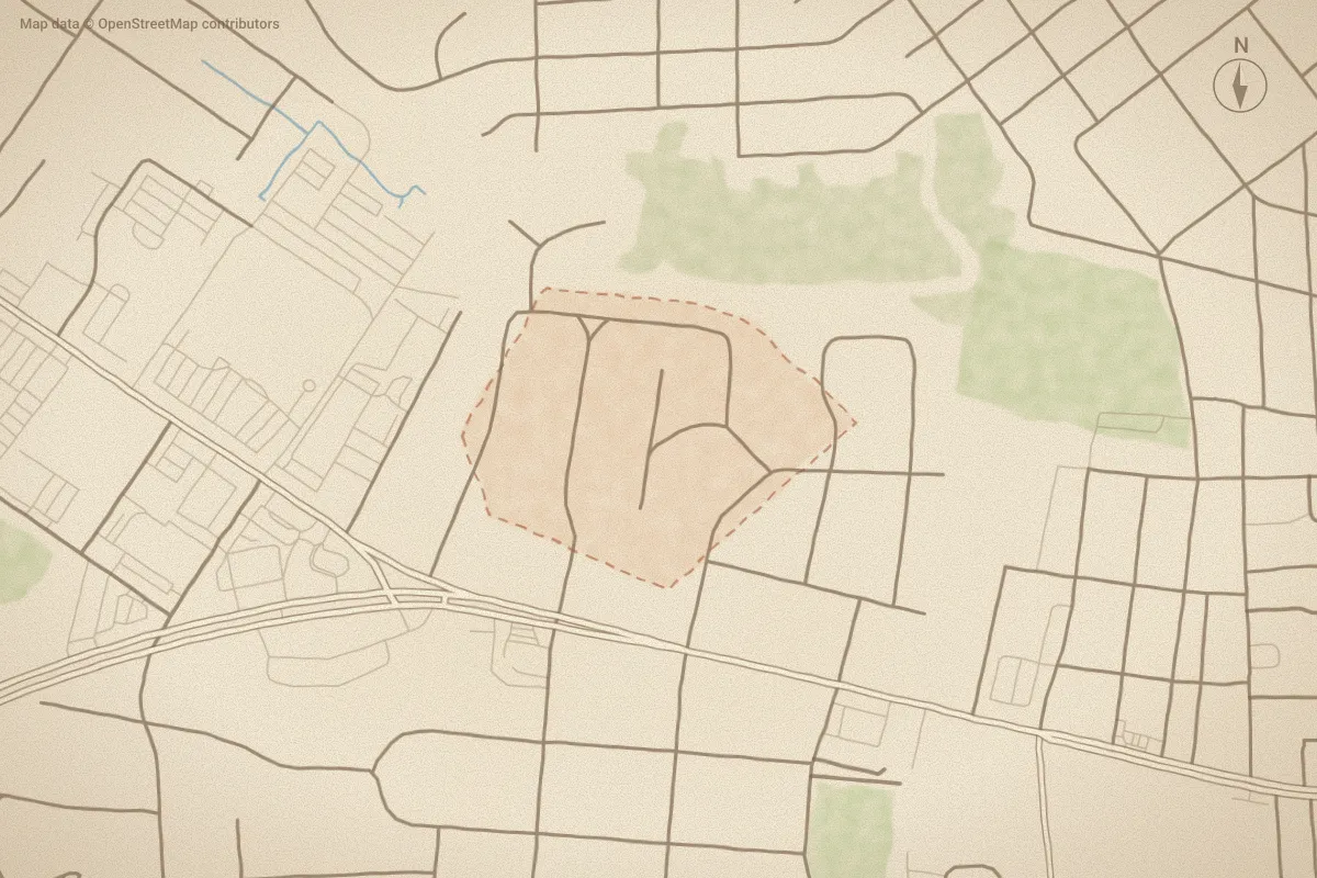 Watercolor map of Green Park in New Bern, NC, showing its streets, water and surroundings