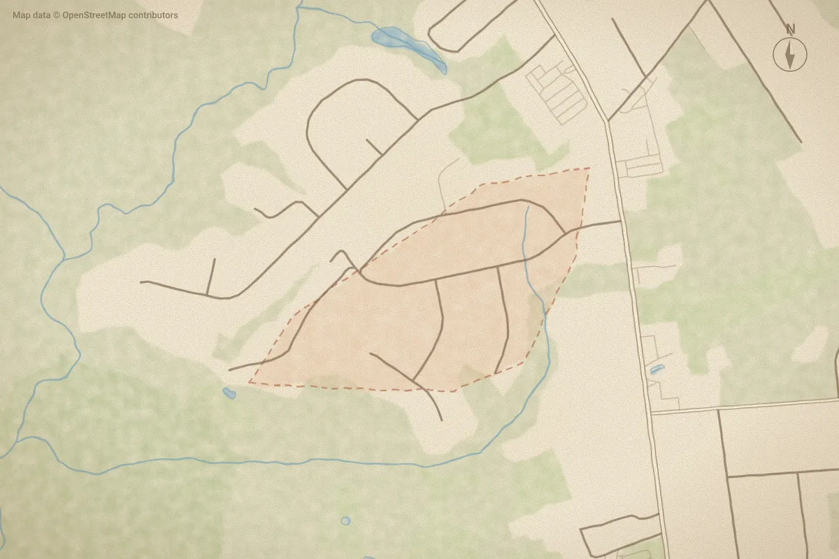 Watercolor map of Greenbriar in Jacksonville, NC, showing its streets, water and surroundings