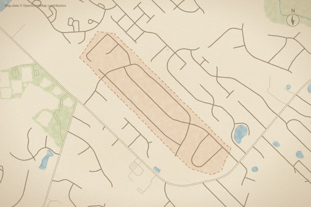 Watercolor map of Greenway Plantation Estates in Hampstead, NC, showing its streets, water and surroundings