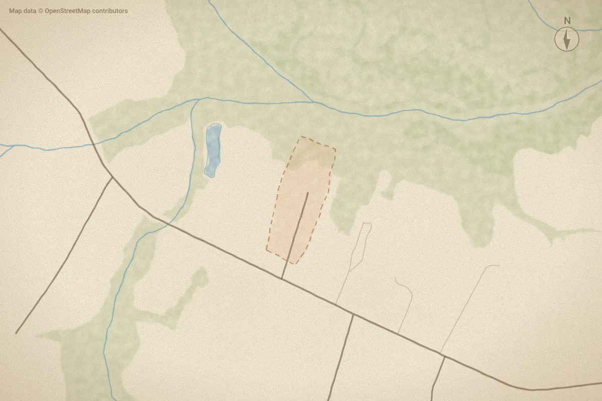 Watercolor map of Gregory Fork Acres in Richlands, NC, showing its streets, water and surroundings