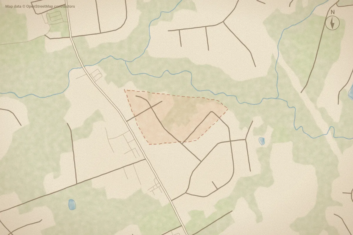 Watercolor map of Half Moon Heights in Jacksonville, NC, showing its streets, water and surroundings