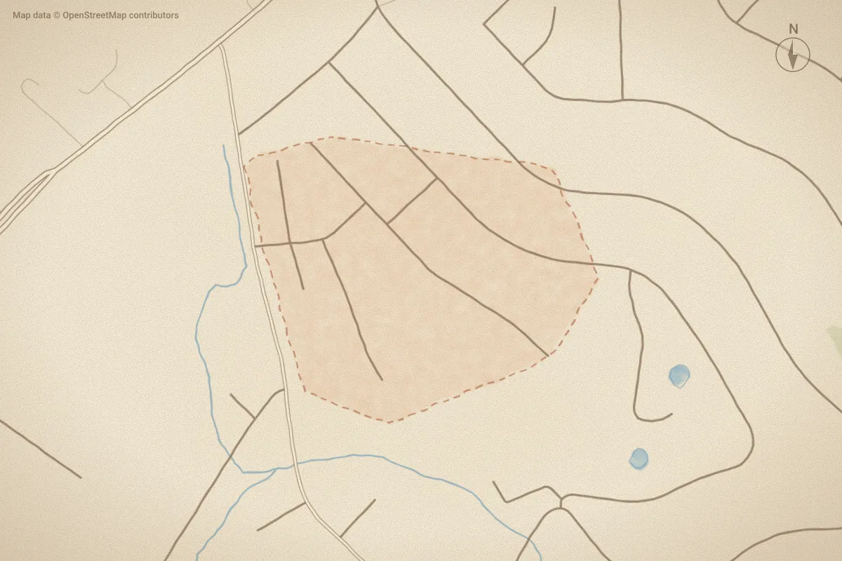 Watercolor map of Hampstead Landing in Hampstead, NC, showing its streets, water and surroundings