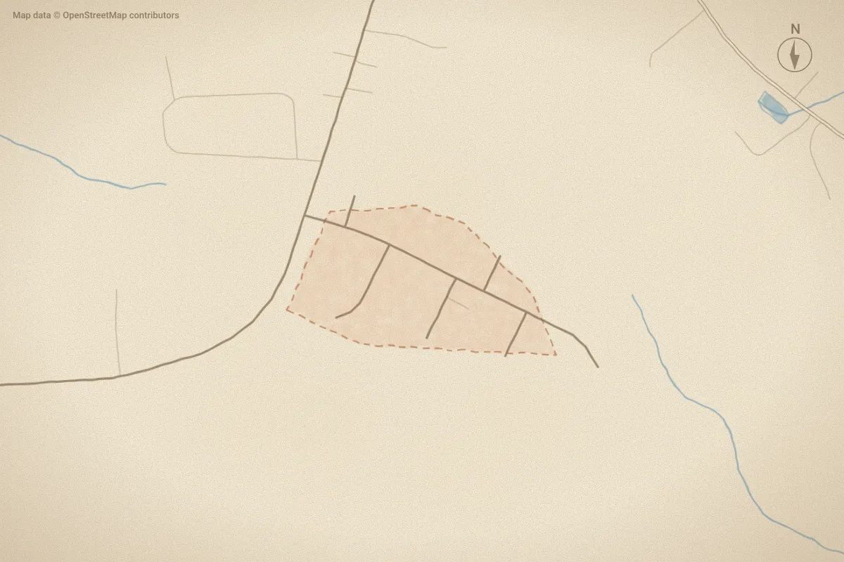 Watercolor map of Hickory Grove in Kenly, NC, showing its streets, water and surroundings