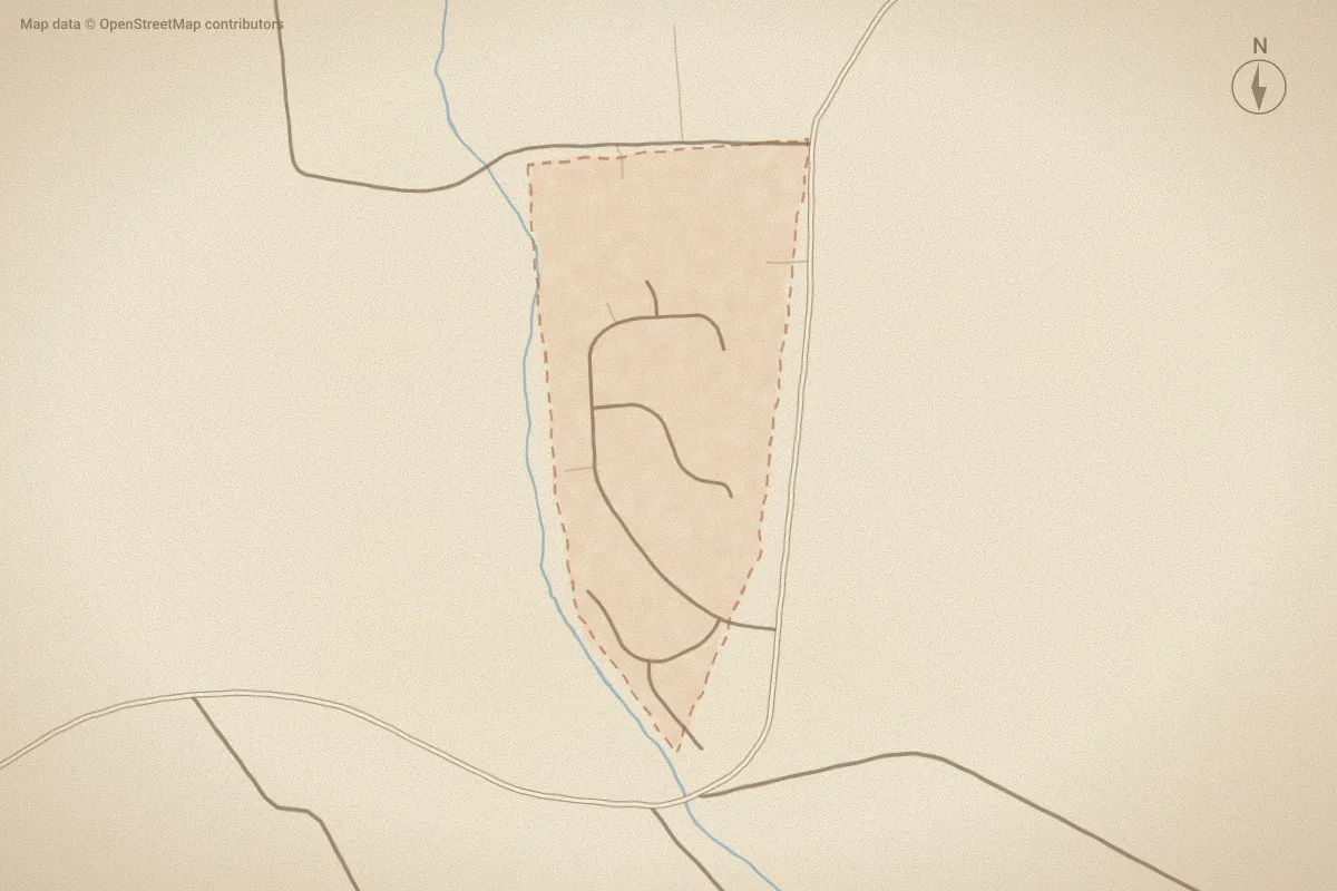 Watercolor map of Home Place in New Bern, NC, showing its streets, water and surroundings