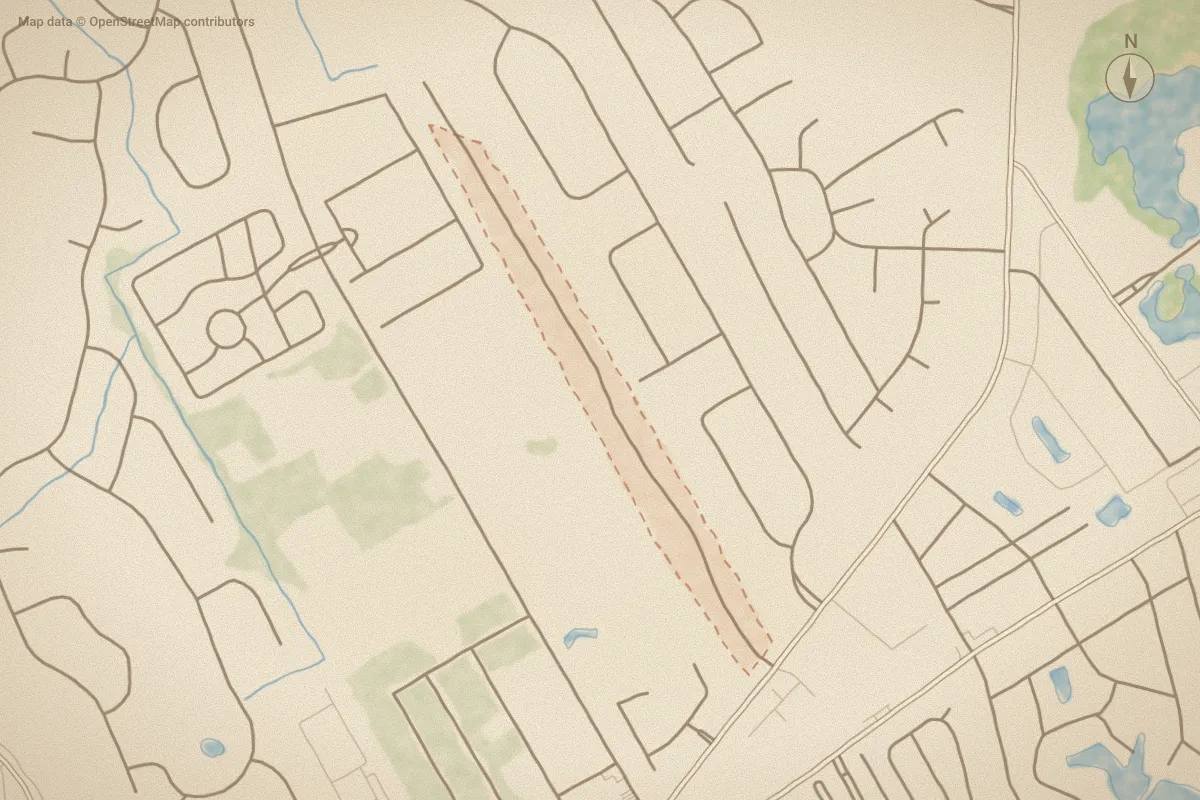 Watercolor map of Hunter's Trace in Calabash, NC, showing its streets, water and surroundings