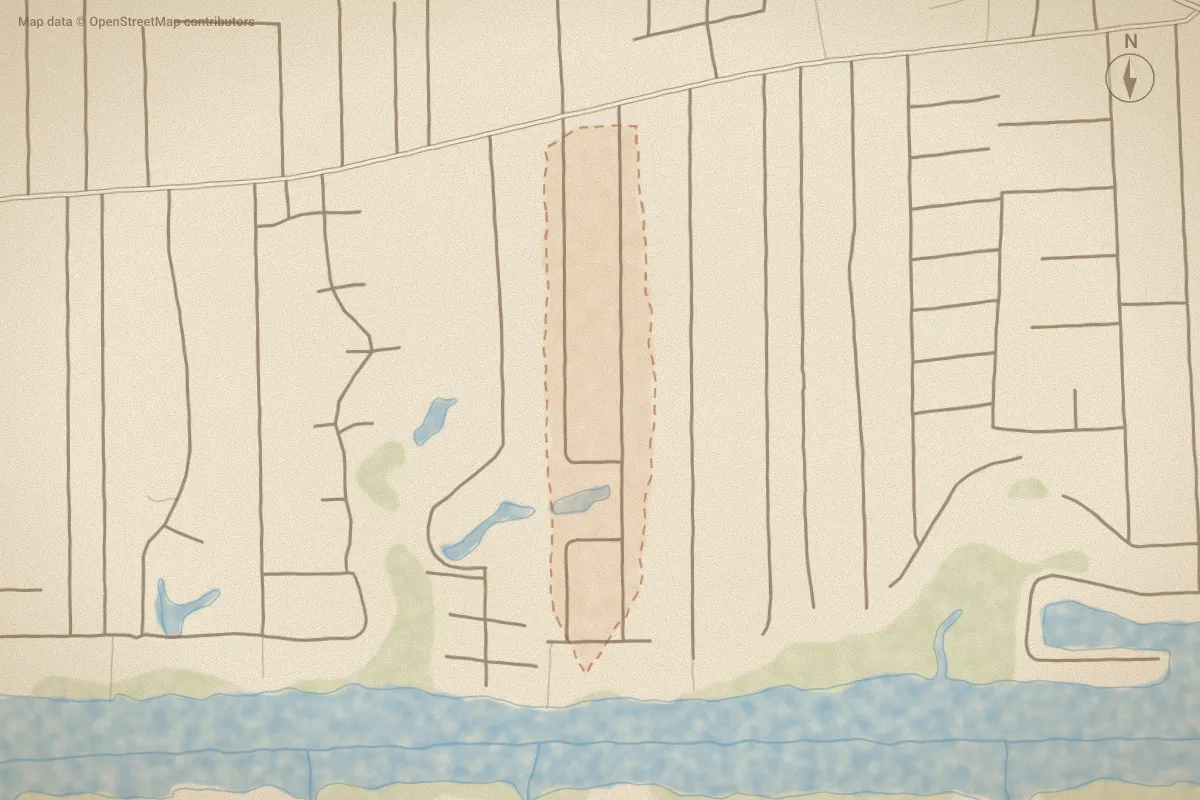 Watercolor map of Hurricane Haven in Supply, NC, showing its streets, water and surroundings