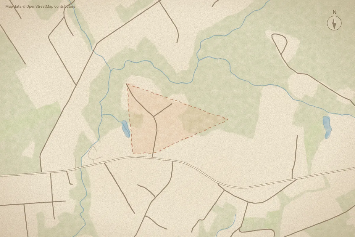 Watercolor map of Isaac Branch in Jacksonville, NC, showing its streets, water and surroundings