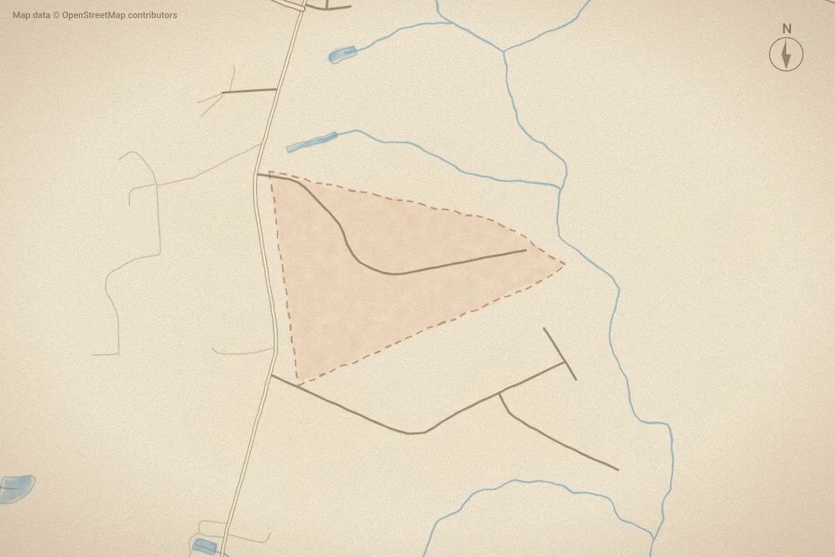 Watercolor map of Jackson Pond in Smithfield, NC, showing its streets, water and surroundings