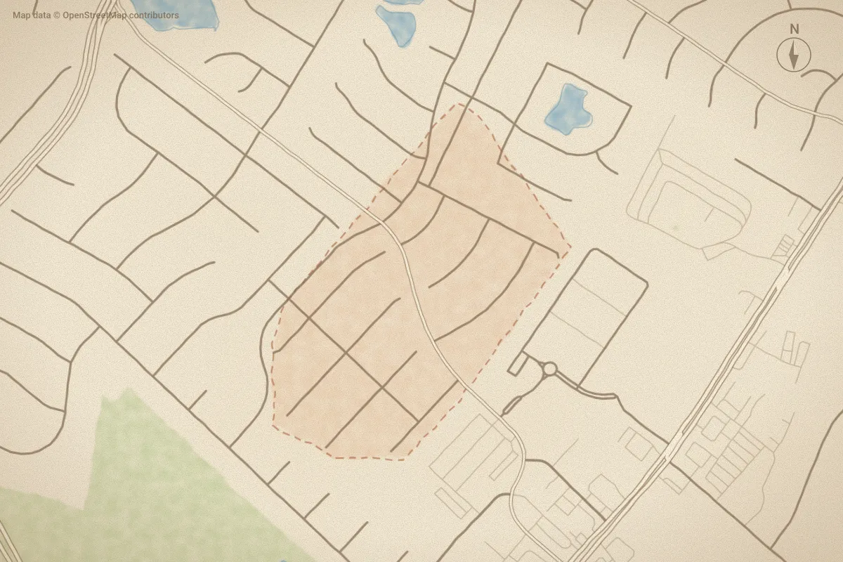 Watercolor map of Jacobs Ridge in Wilmington, NC, showing its streets, water and surroundings