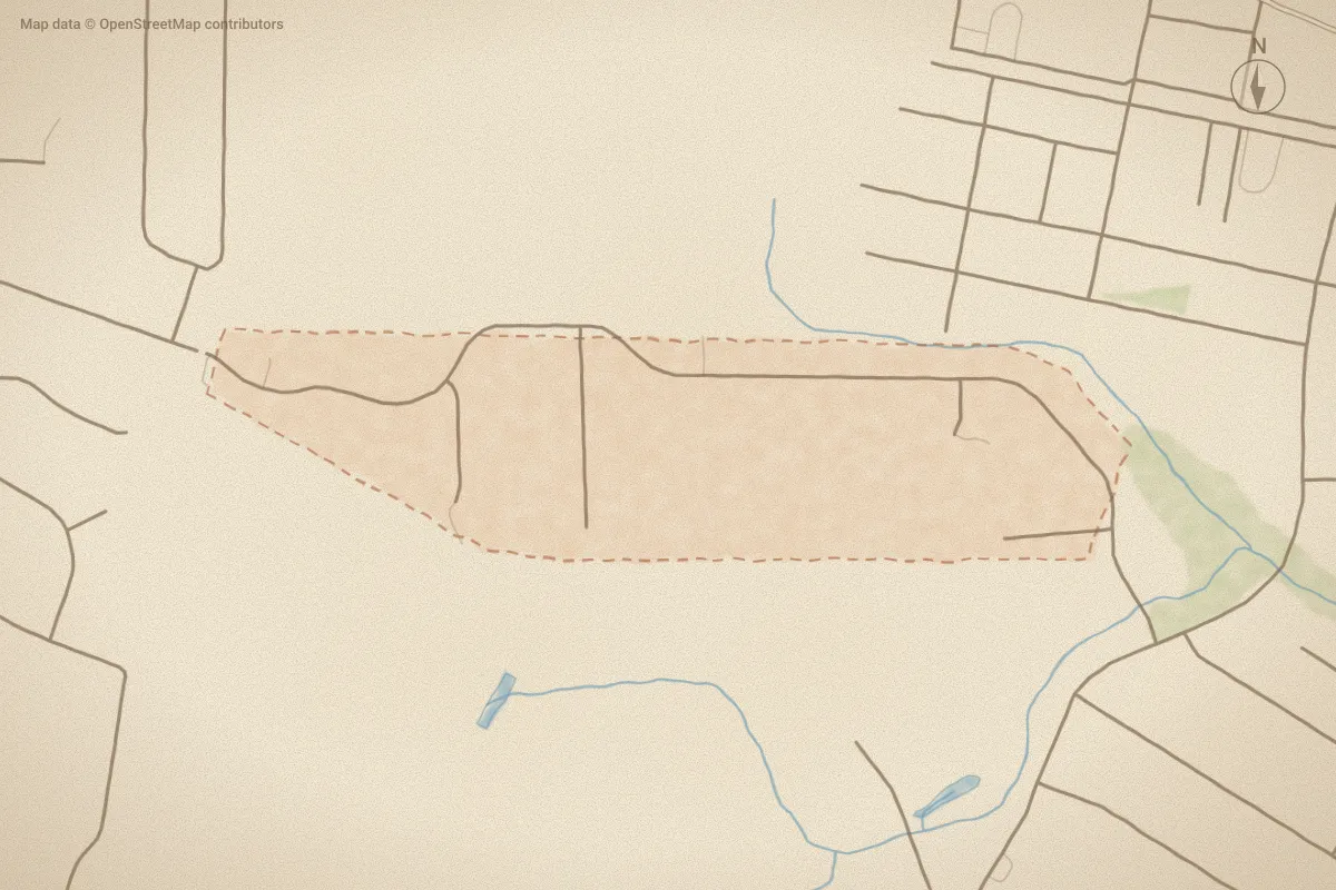 Watercolor map of Juniper Landing in Grimesland, NC, showing its streets, water and surroundings