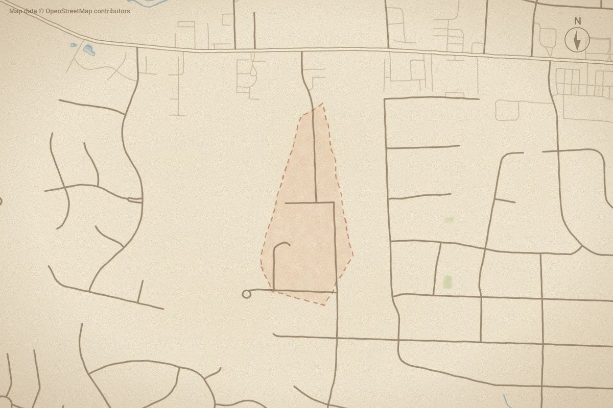 Watercolor map of Kandemor in Rocky Mount, NC, showing its streets, water and surroundings