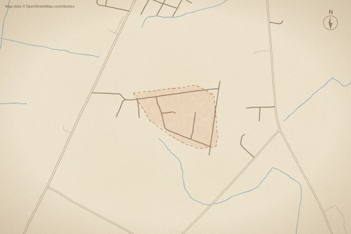 Watercolor map of Kennedy Estates in Ayden, NC, showing its streets, water and surroundings
