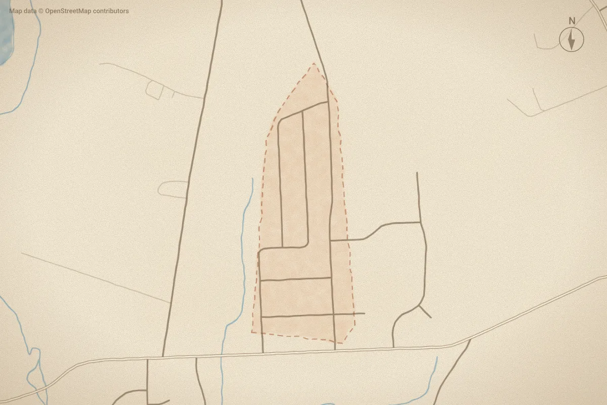Watercolor map of Kenwood in Jacksonville, NC, showing its streets, water and surroundings