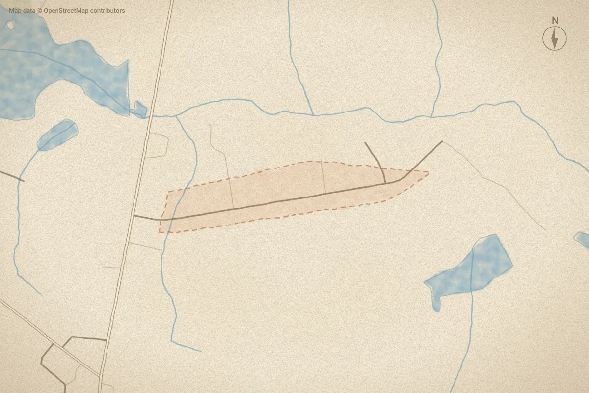 Watercolor map of Lakehaven in Wilson, NC, showing its streets, water and surroundings