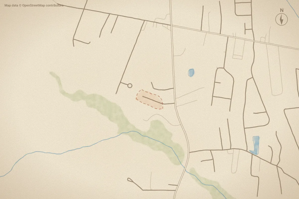 Watercolor map of Lanvale Oaks in Leland, NC, showing its streets, water and surroundings
