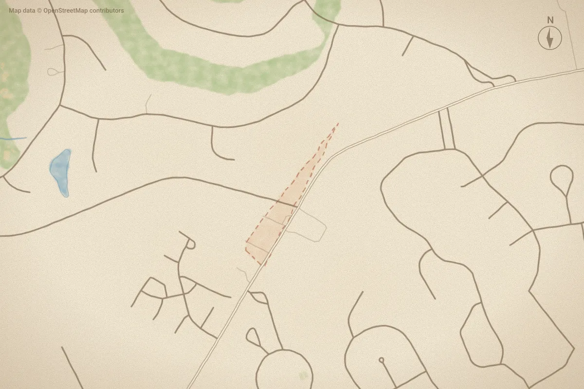 Watercolor map of Linden Villas in Pinehurst, NC, showing its streets, water and surroundings