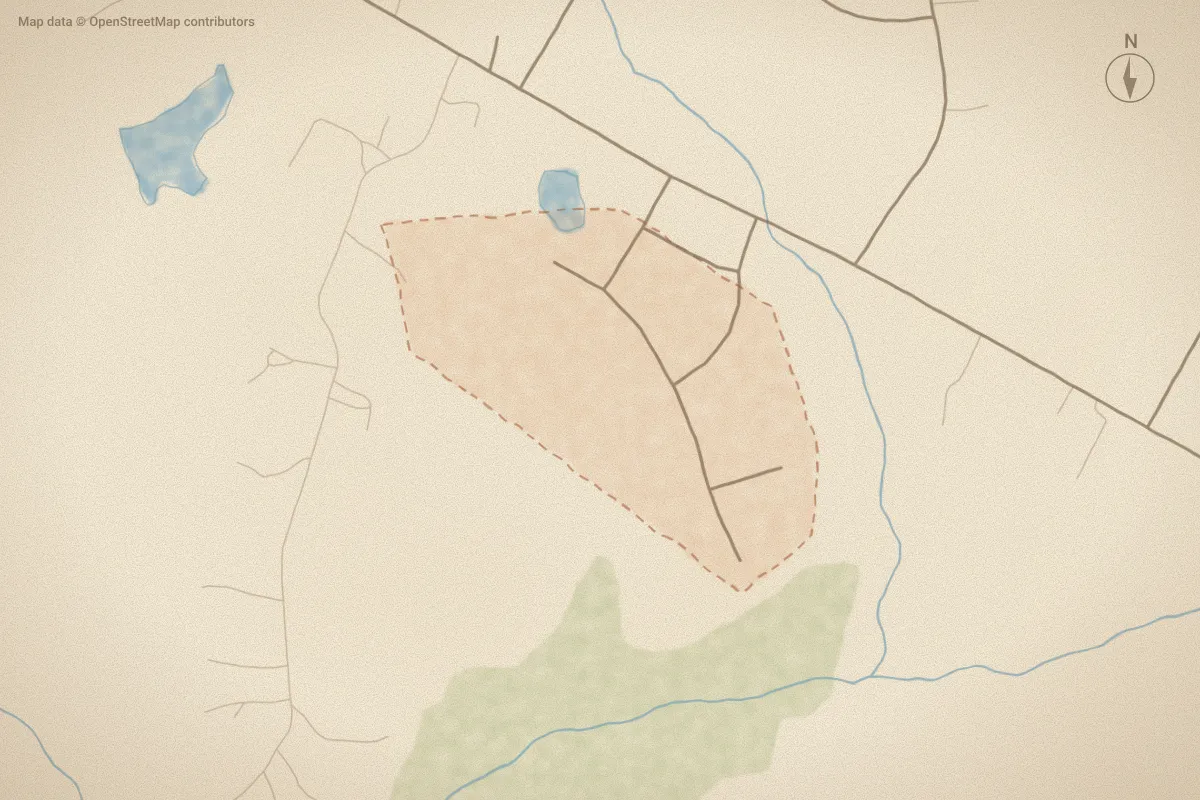 Watercolor map of Little River Run in Cameron, NC, showing its streets, water and surroundings