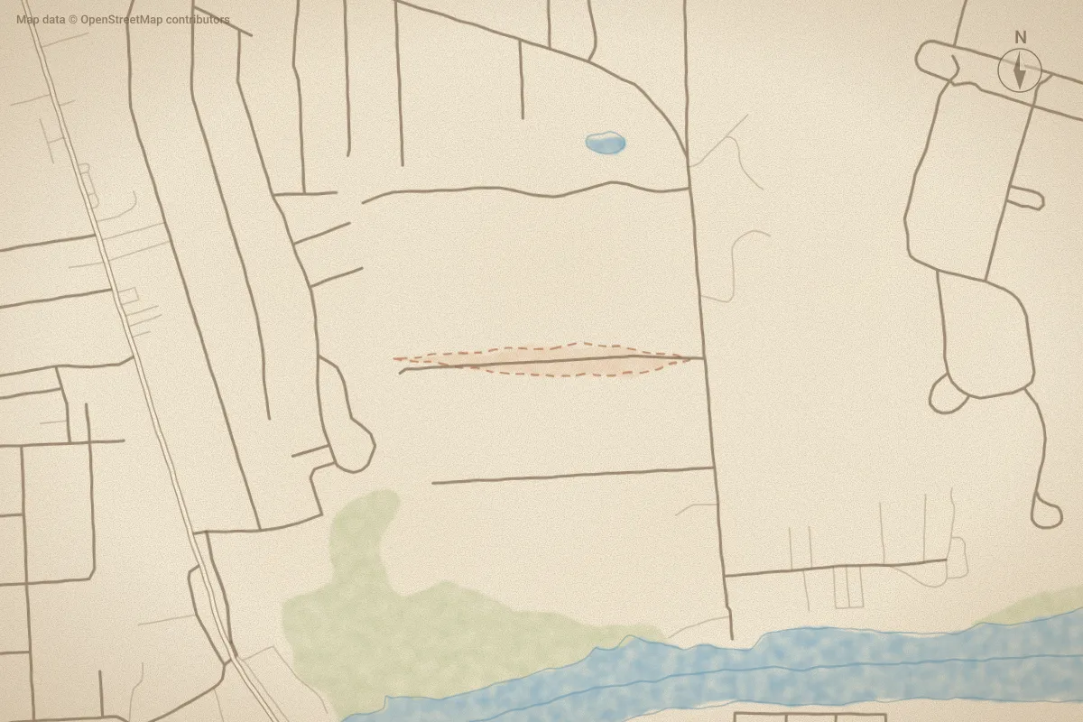 Watercolor map of Live Oakes in Supply, NC, showing its streets, water and surroundings