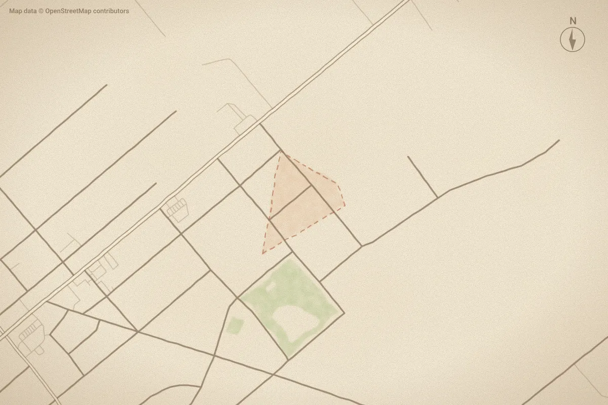 Watercolor map of Long Leaf Acres in Holly Ridge, NC, showing its streets, water and surroundings