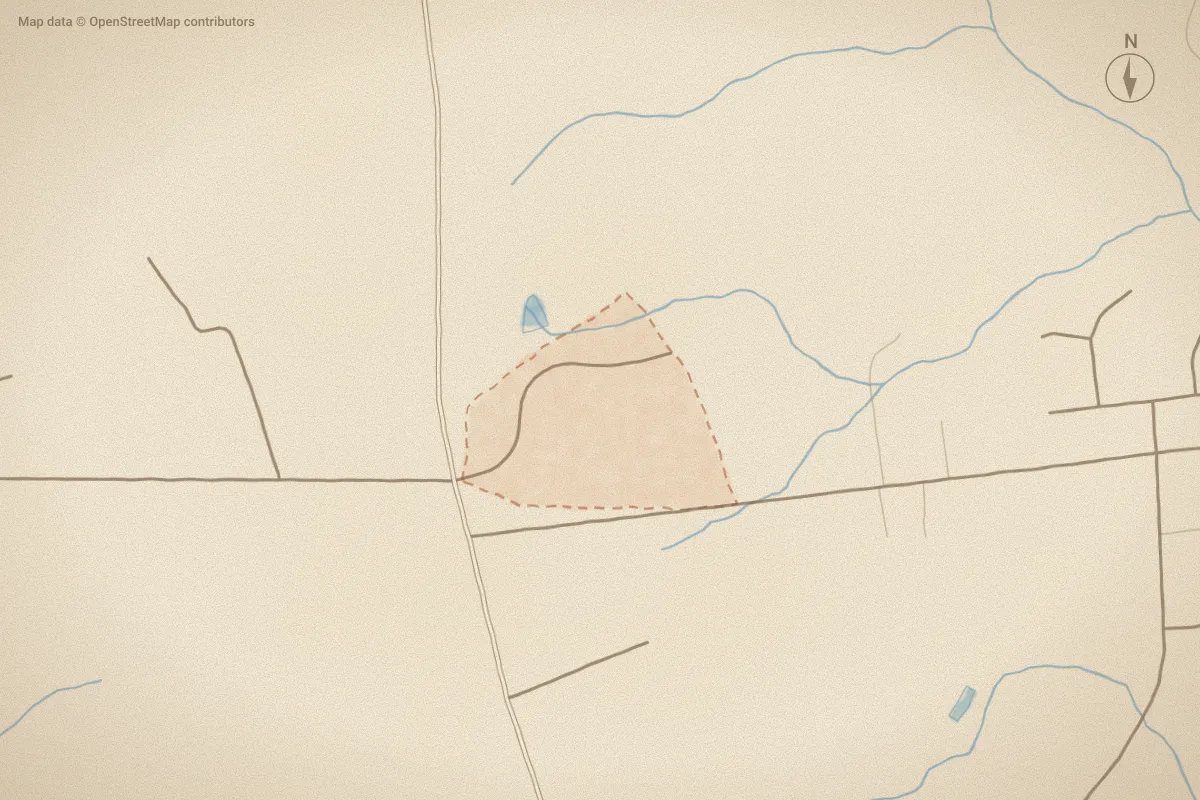 Watercolor map of Maggie's Corner in Jacksonville, NC, showing its streets, water and surroundings
