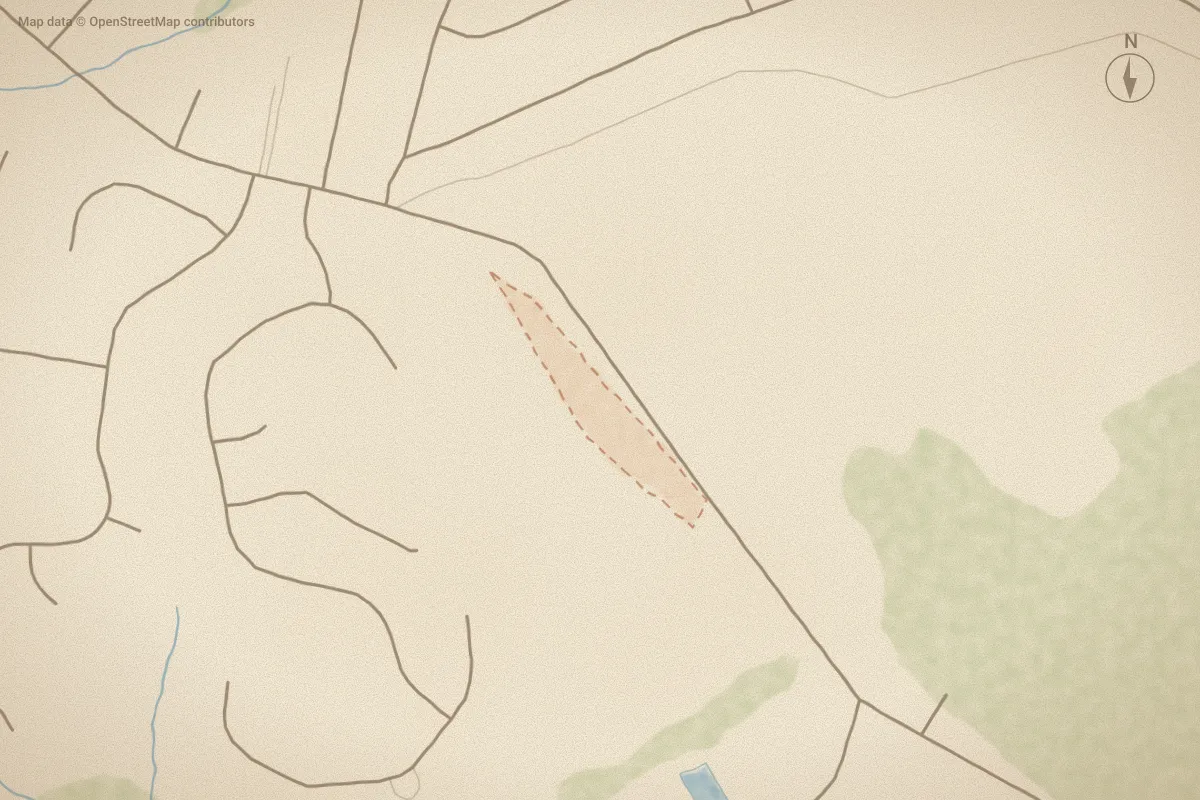 Watercolor map of Malcom Manor in Sneads Ferry, NC, showing its streets, water and surroundings