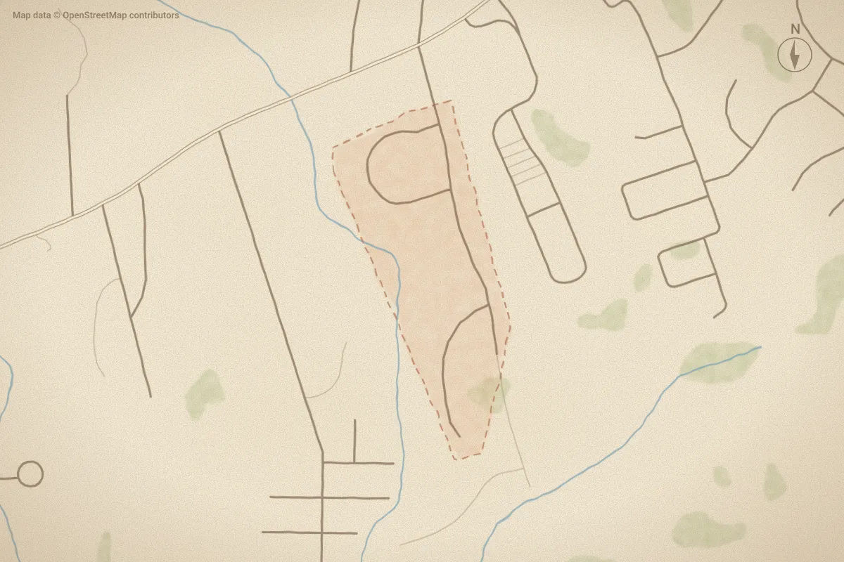 Watercolor map of Marsh Bay in Bolivia, NC, showing its streets, water and surroundings