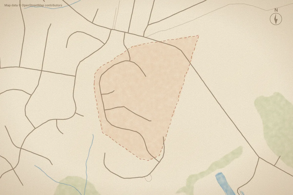 Watercolor map of Marsh Haven in Sneads Ferry, NC, showing its streets, water and surroundings