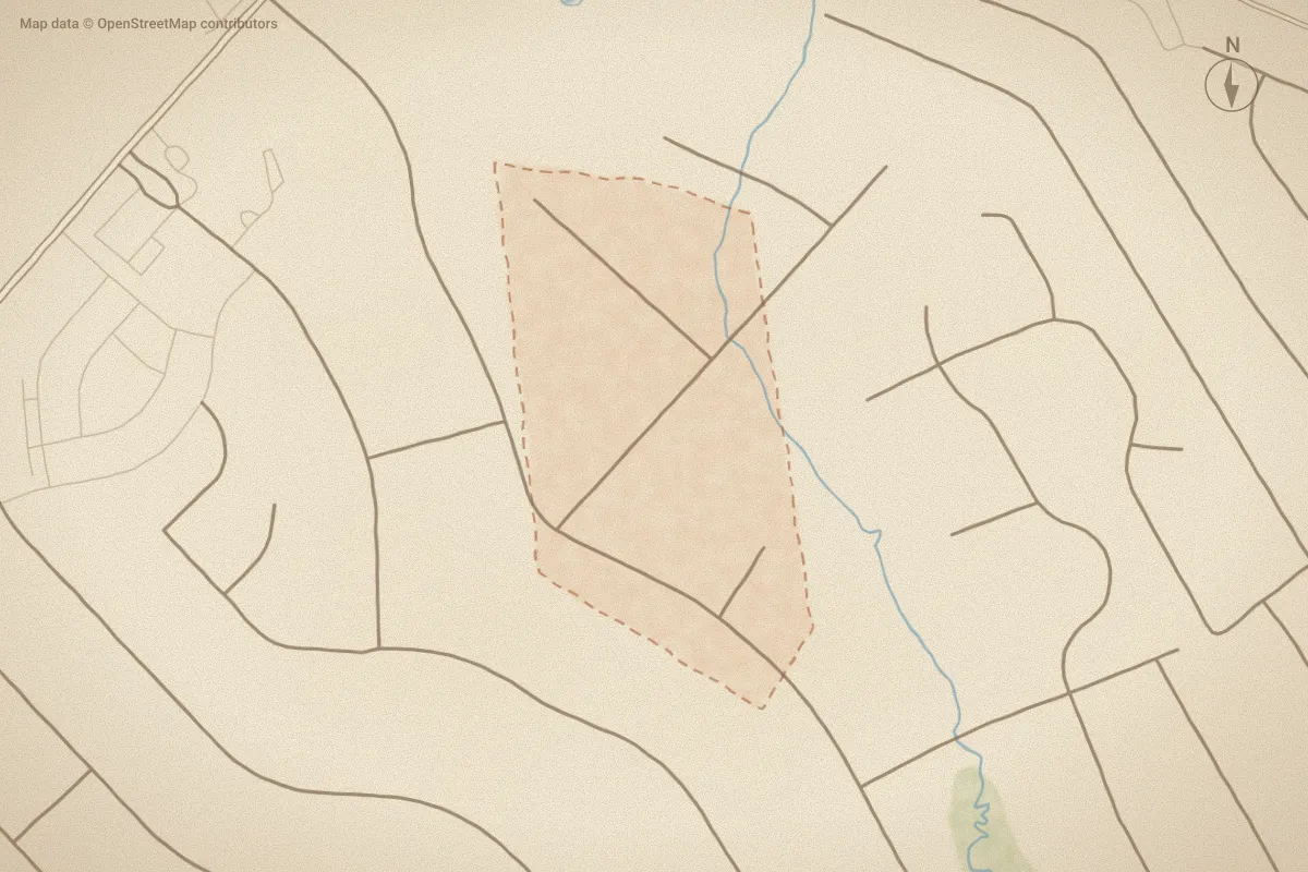 Watercolor map of Mill Creek At Deerfield in Hampstead, NC, showing its streets, water and surroundings