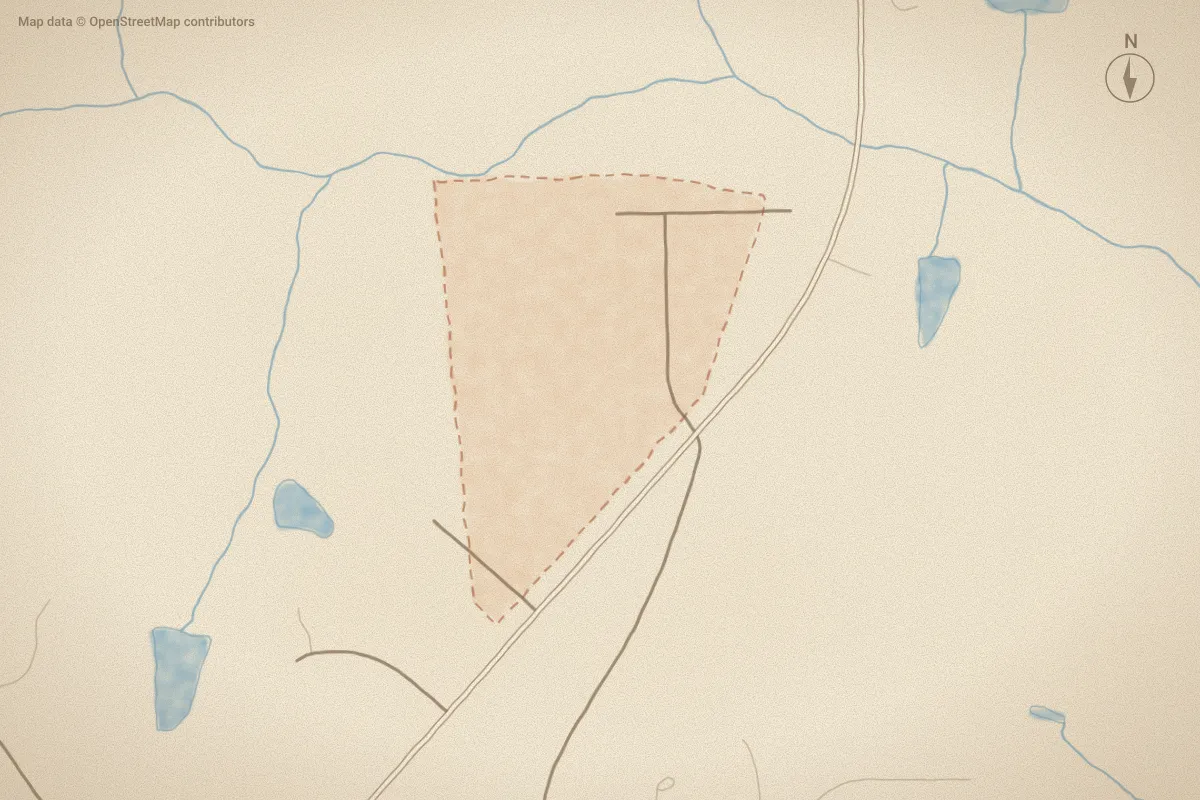 Watercolor map of Morganshire in Bailey, NC, showing its streets, water and surroundings