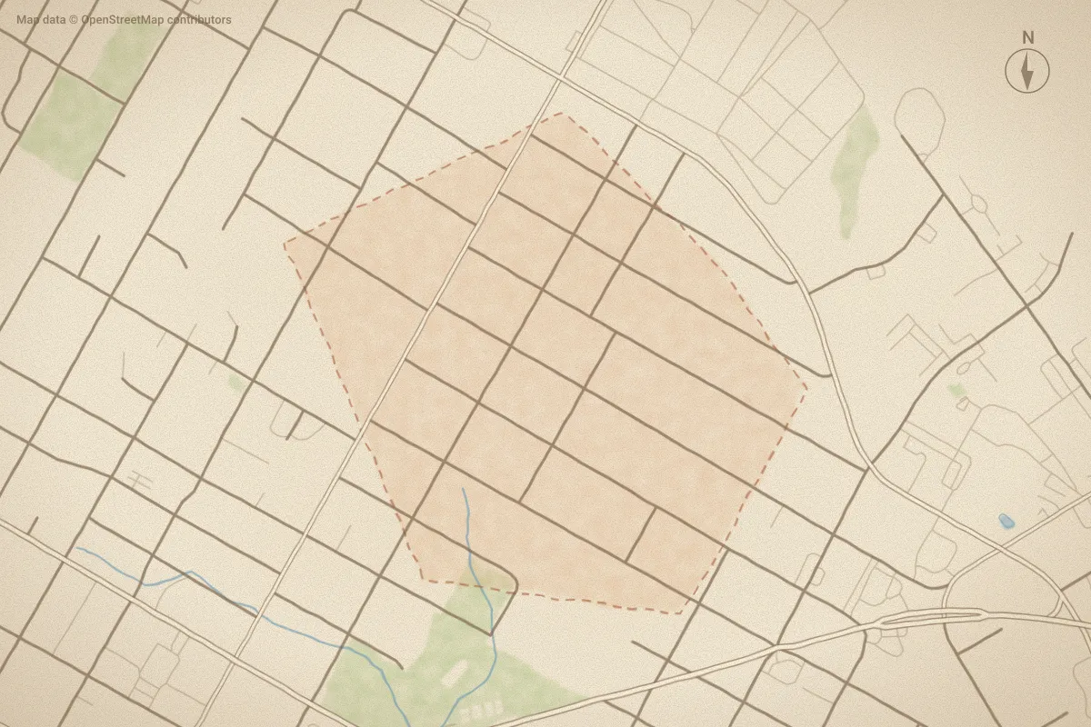Watercolor map of Nicholsonville in Washington, NC, showing its streets, water and surroundings