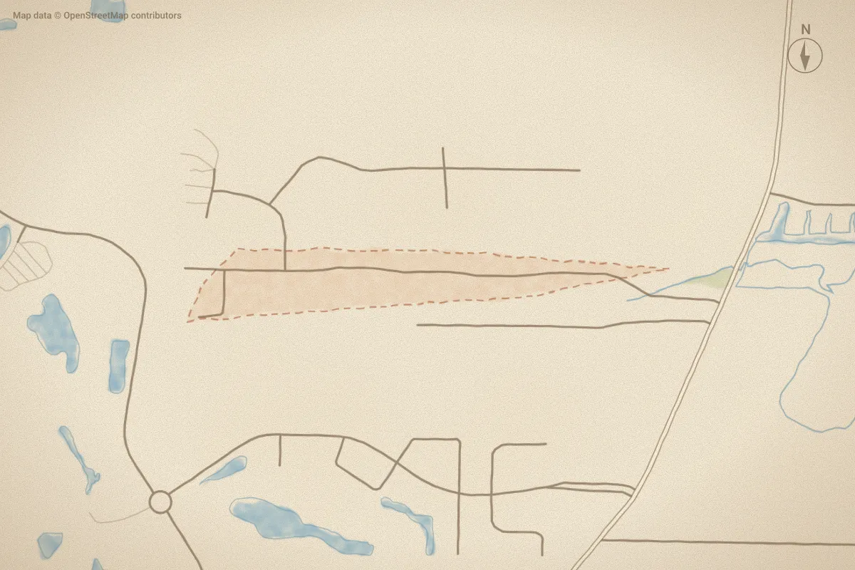 Watercolor map of North Harbor in Beaufort, NC, showing its streets, water and surroundings