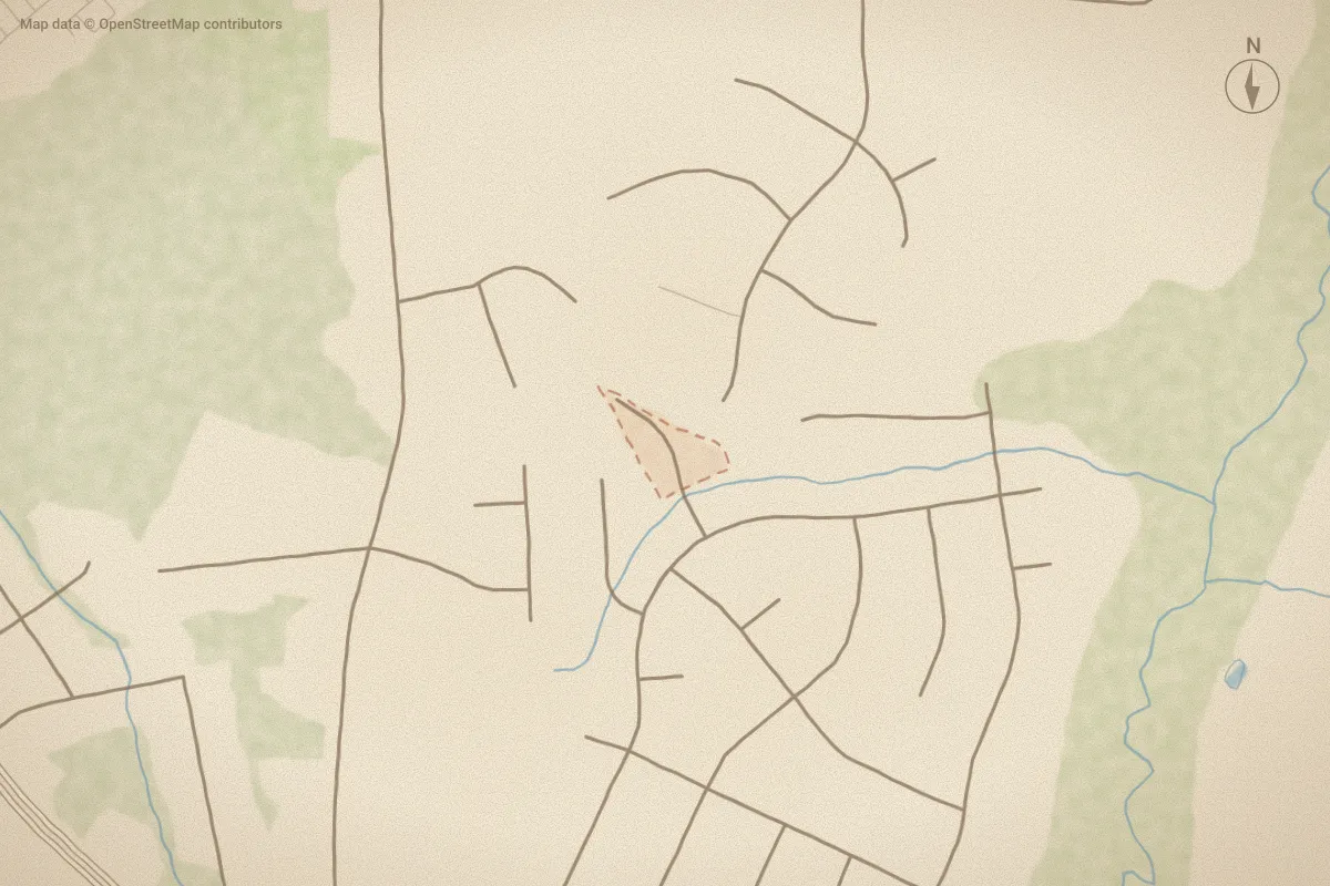 Watercolor map of Northeast Dev in Jacksonville, NC, showing its streets, water and surroundings