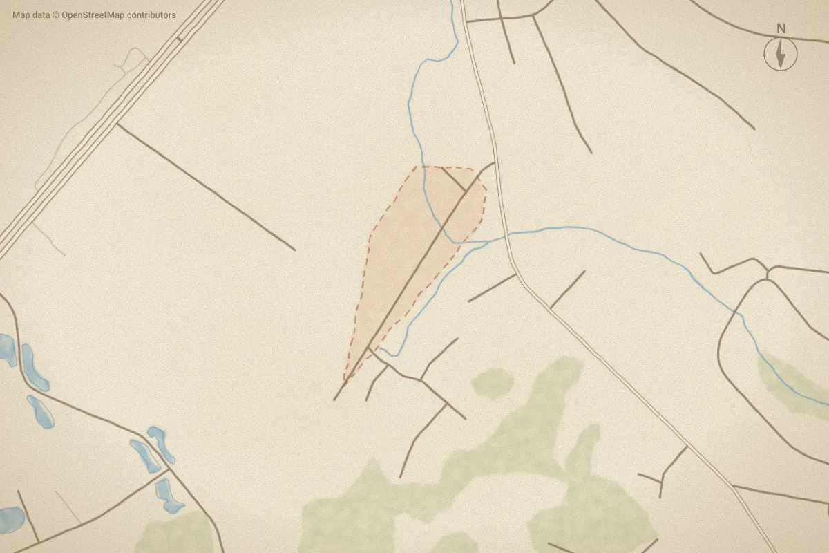 Watercolor map of Oaks @ Cypress Lakes in Hampstead, NC, showing its streets, water and surroundings