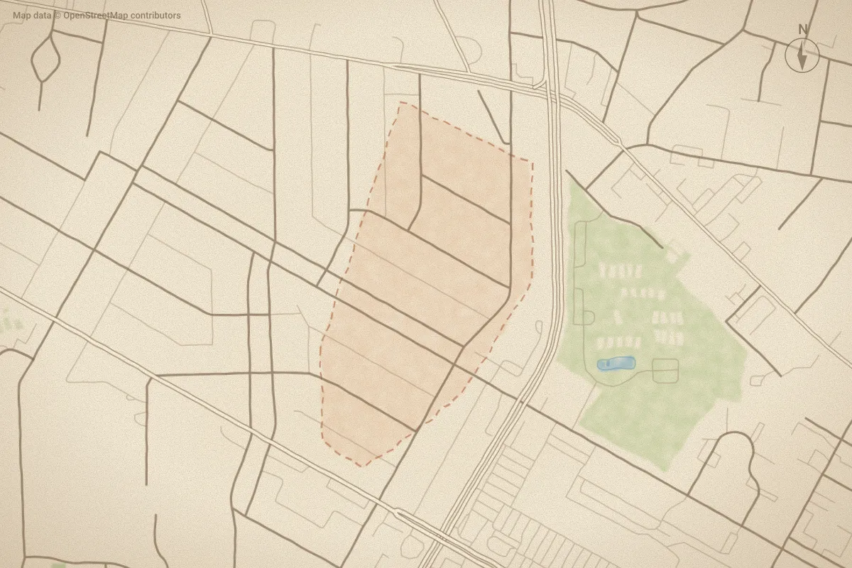 Watercolor map of Oleander Extension in Wilmington, NC, showing its streets, water and surroundings