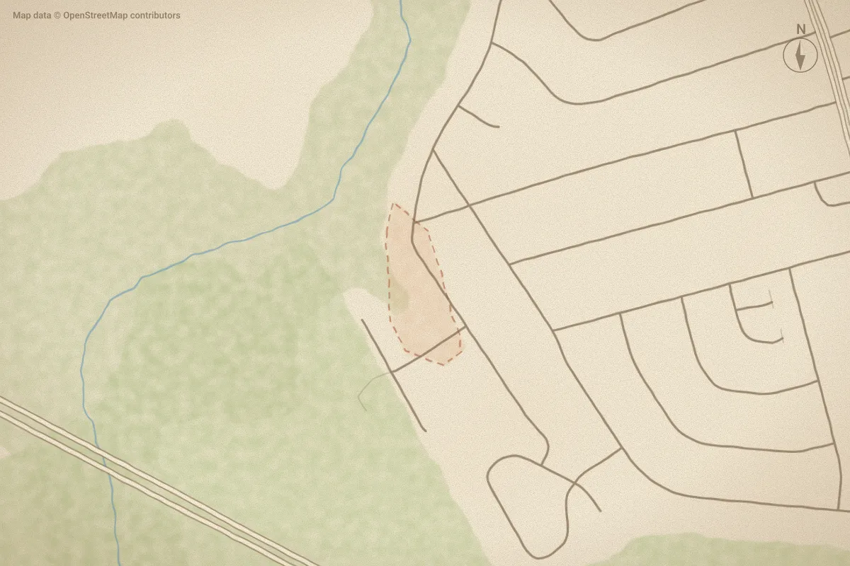 Watercolor map of Pine Acres in Havelock, NC, showing its streets, water and surroundings
