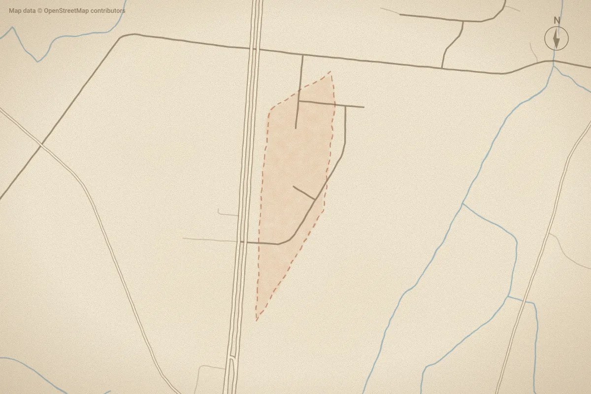 Watercolor map of Pleasant Ridge in Ayden, NC, showing its streets, water and surroundings