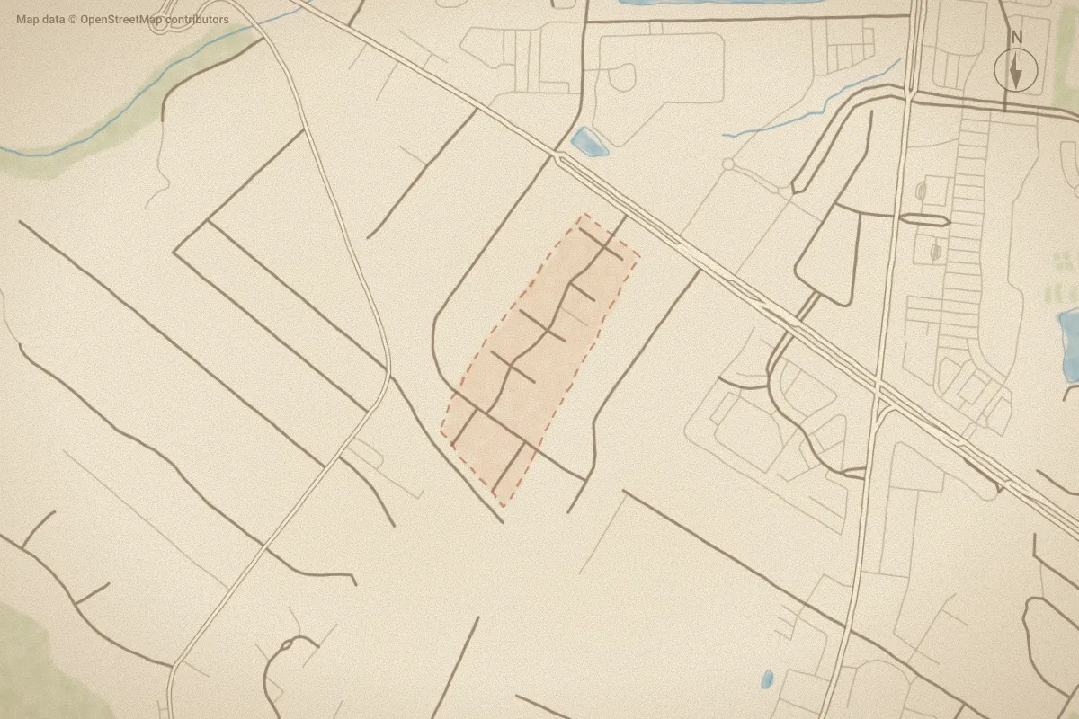 Watercolor map of Pointe Summerset in Wilmington, NC, showing its streets, water and surroundings