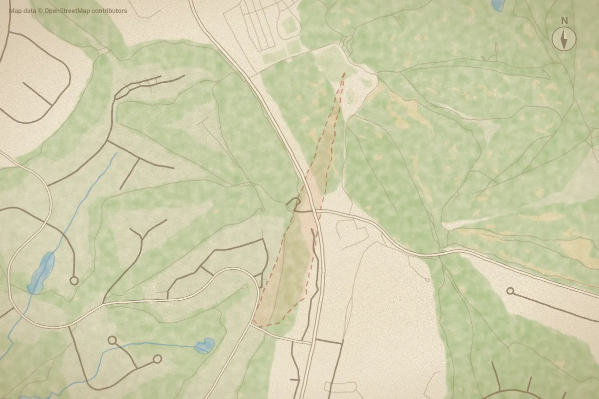 Watercolor map of Prince Manor in Pinehurst, NC, showing its streets, water and surroundings