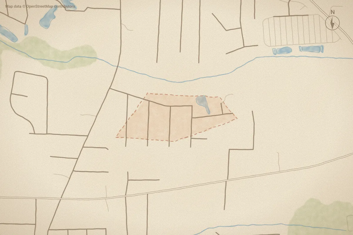Watercolor map of Quail Haven in Supply, NC, showing its streets, water and surroundings