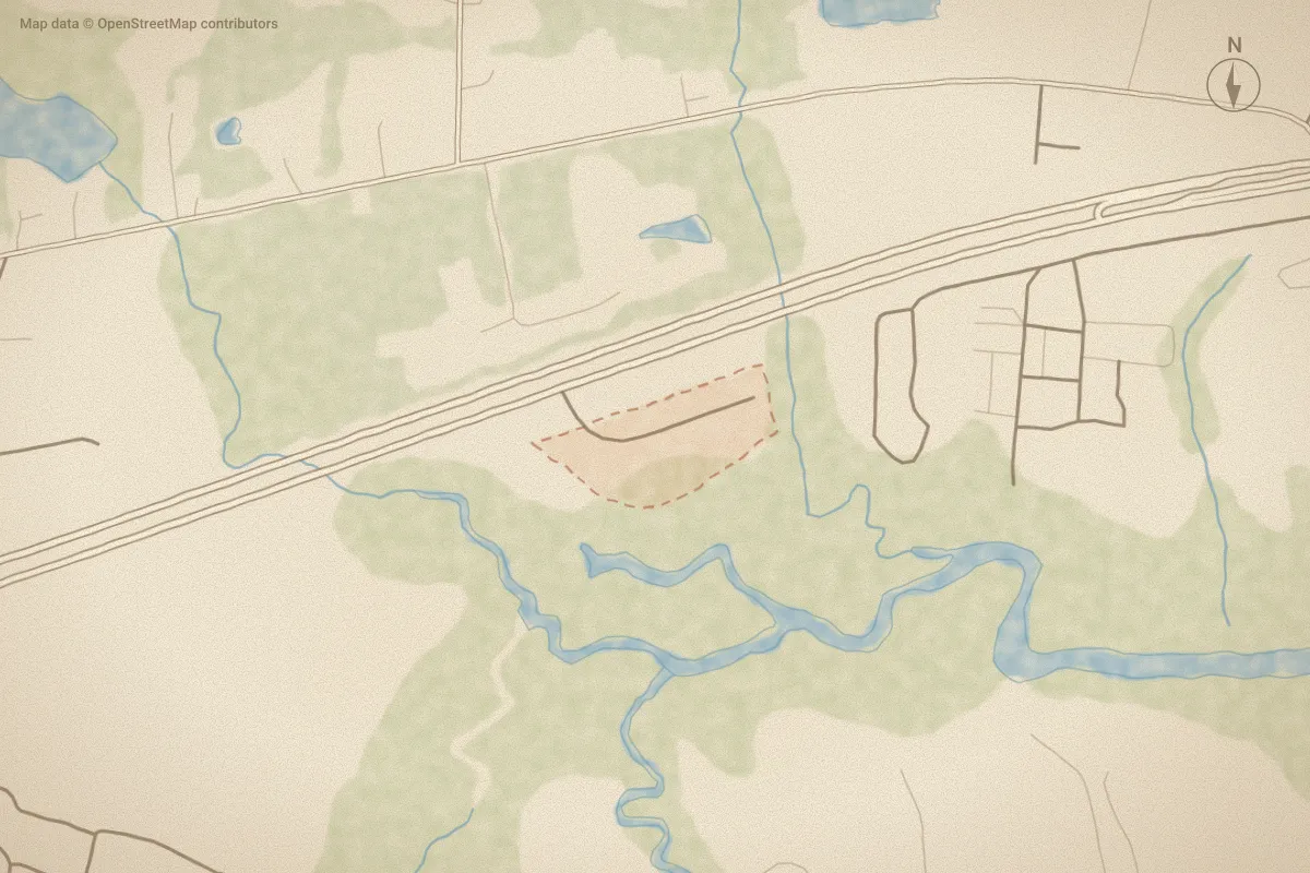 Watercolor map of Rachels Harbor in Hubert, NC, showing its streets, water and surroundings