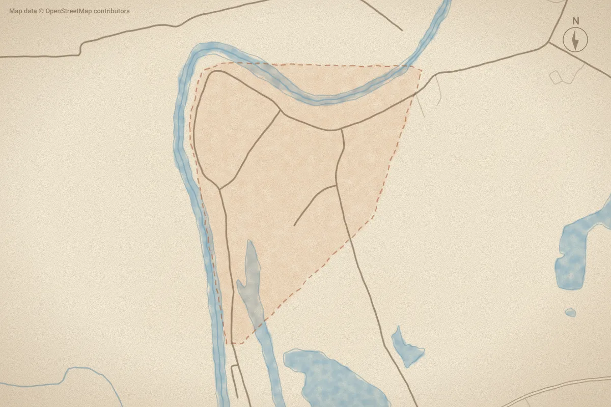 Watercolor map of River Bend in Burgaw, NC, showing its streets, water and surroundings