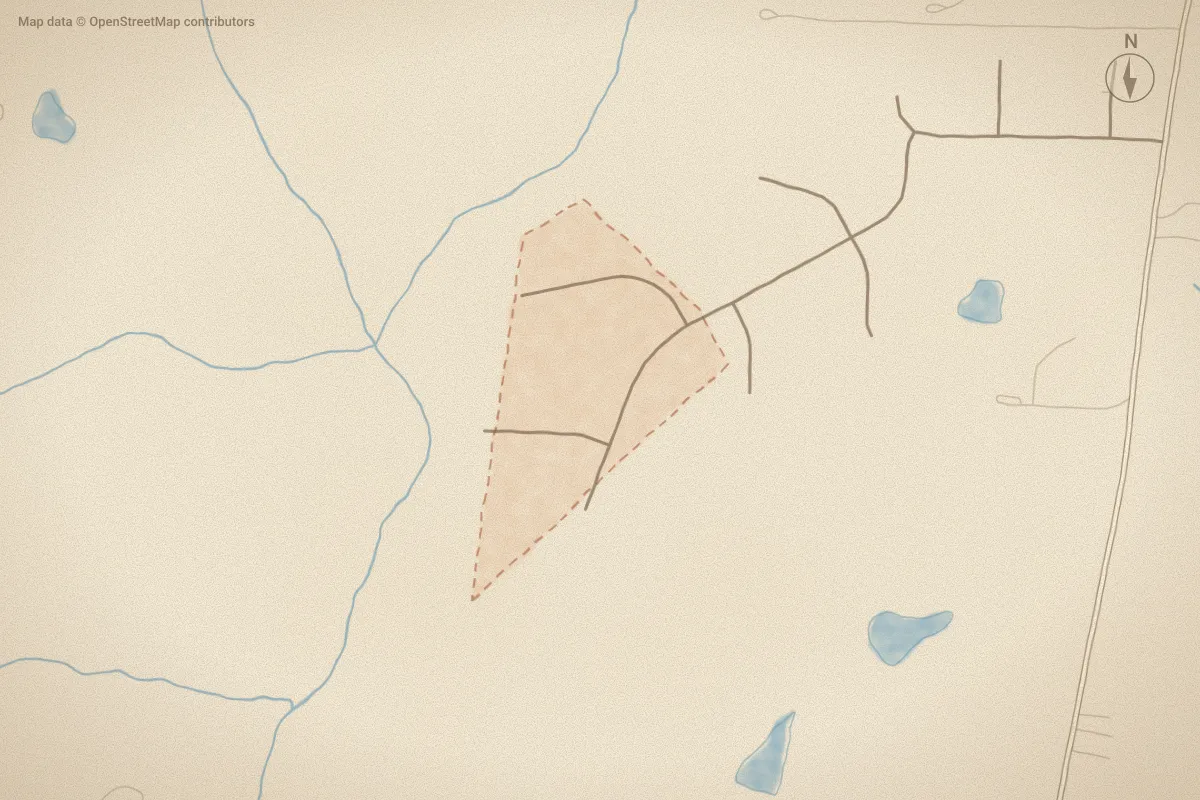 Watercolor map of Riverside in Zebulon, NC, showing its streets, water and surroundings